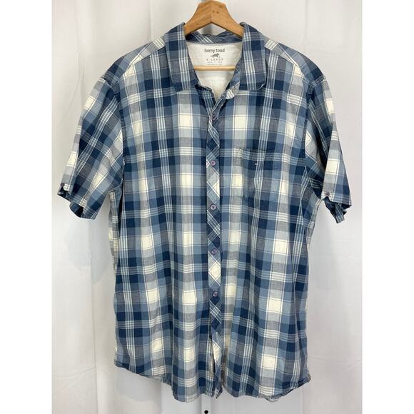 HORNY TOAD & Co XL Weldon Short Sleeve Shirt Plaid Button Up Organic Cotton Blue - Picture 1 of 10